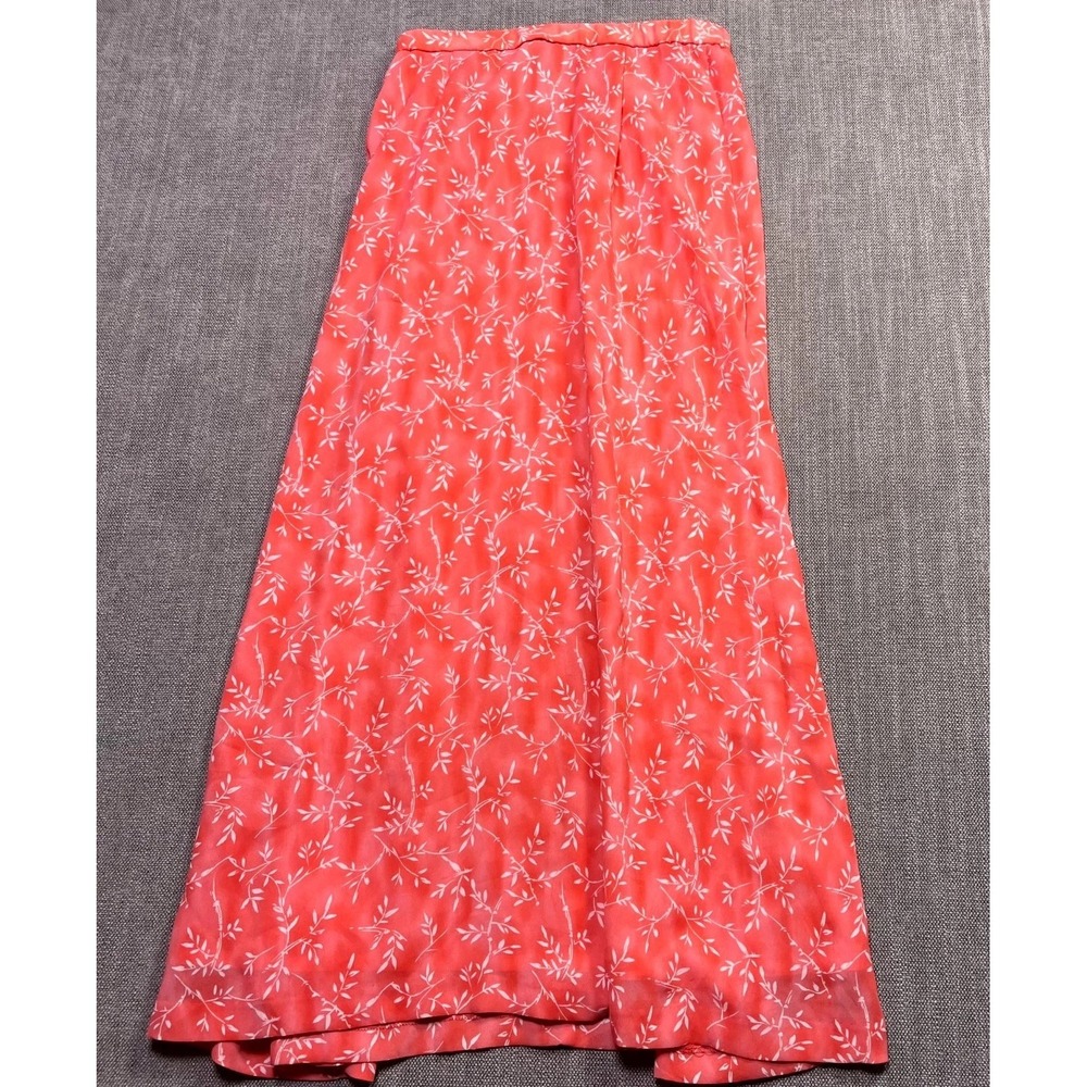 Pendleton Coral Orange White Vine Floral Chiffon Maxi Skirt Size 6 Made in USA
